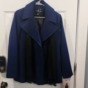 London Fog wool blend Black Double Breasted Pea Coat